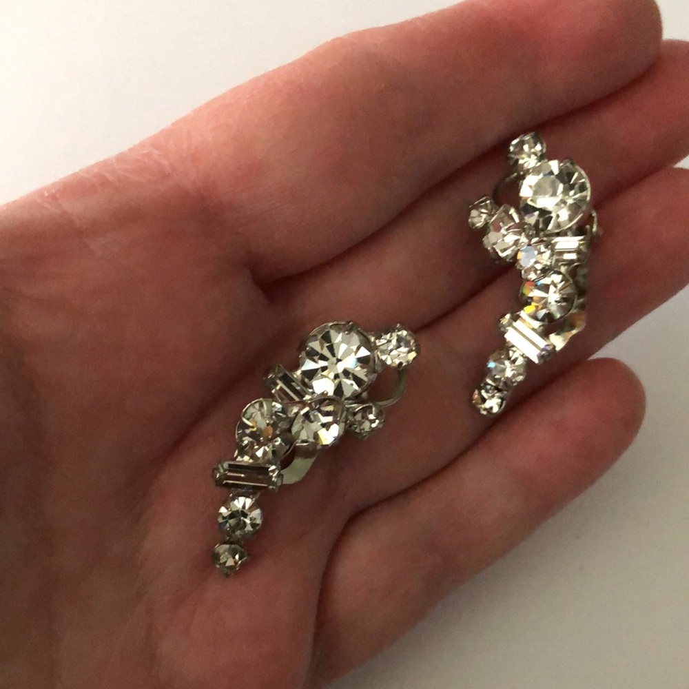 Estate Vintage Rhinestone Crystal Clip-On Earrings